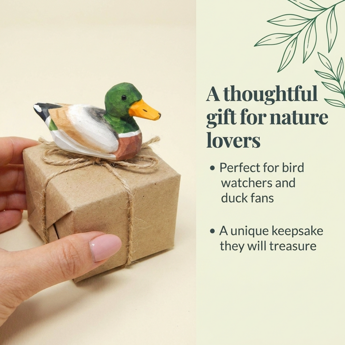 Mallard Duck Male hand-carved wooden figurine by Selsela, as a gift