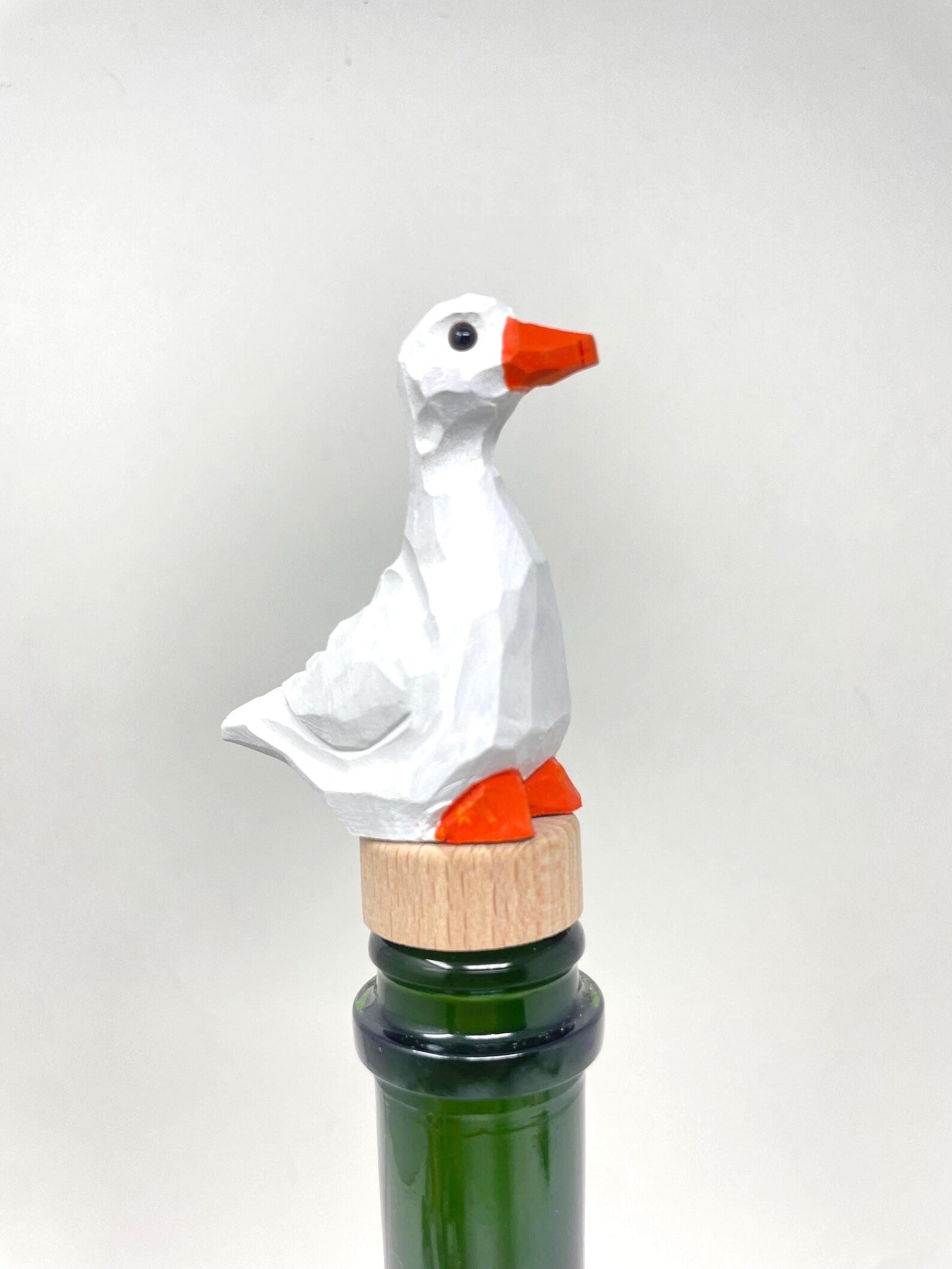 White Goose Wine Stopper Wooden | Hand-Carved Farm Bird Rustic Holiday Décor