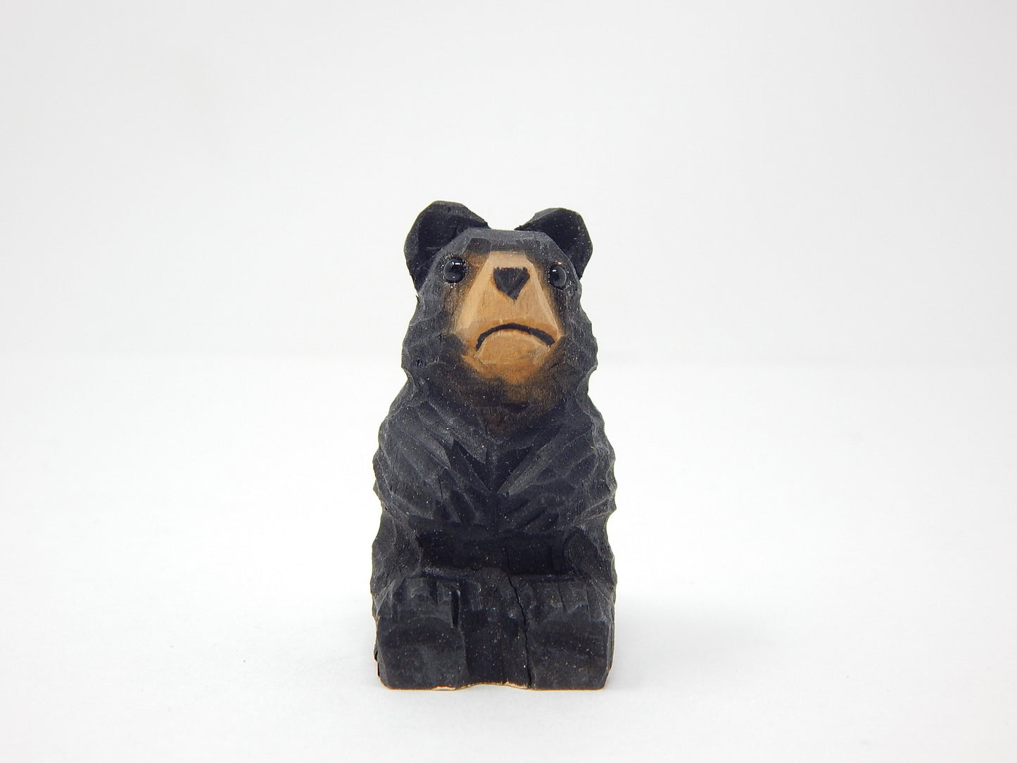 Black Bear Keychain Ring Clip Charm Miniature Wood Mini Figurine Small Animal