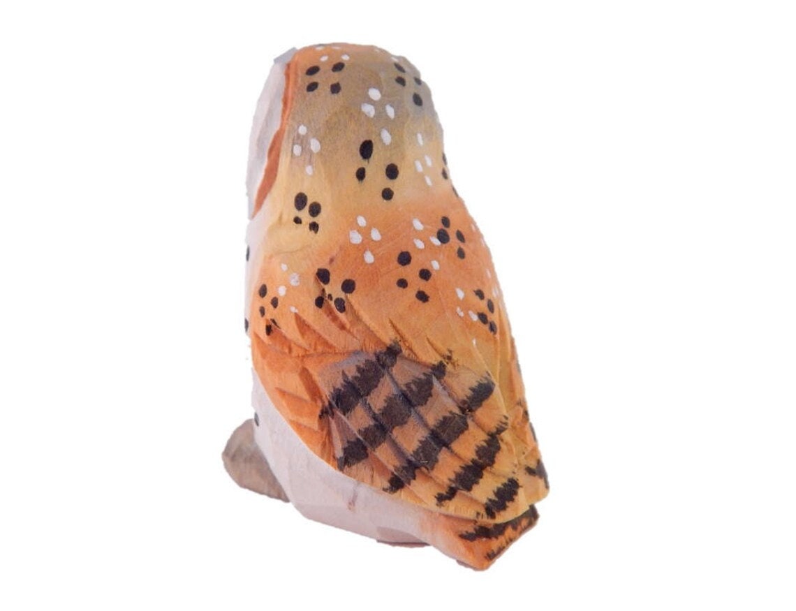 Barn Owl Fake Keychain Ring Clip Charm Farm Bird Miniature Wood Mini Figurine Small Animal