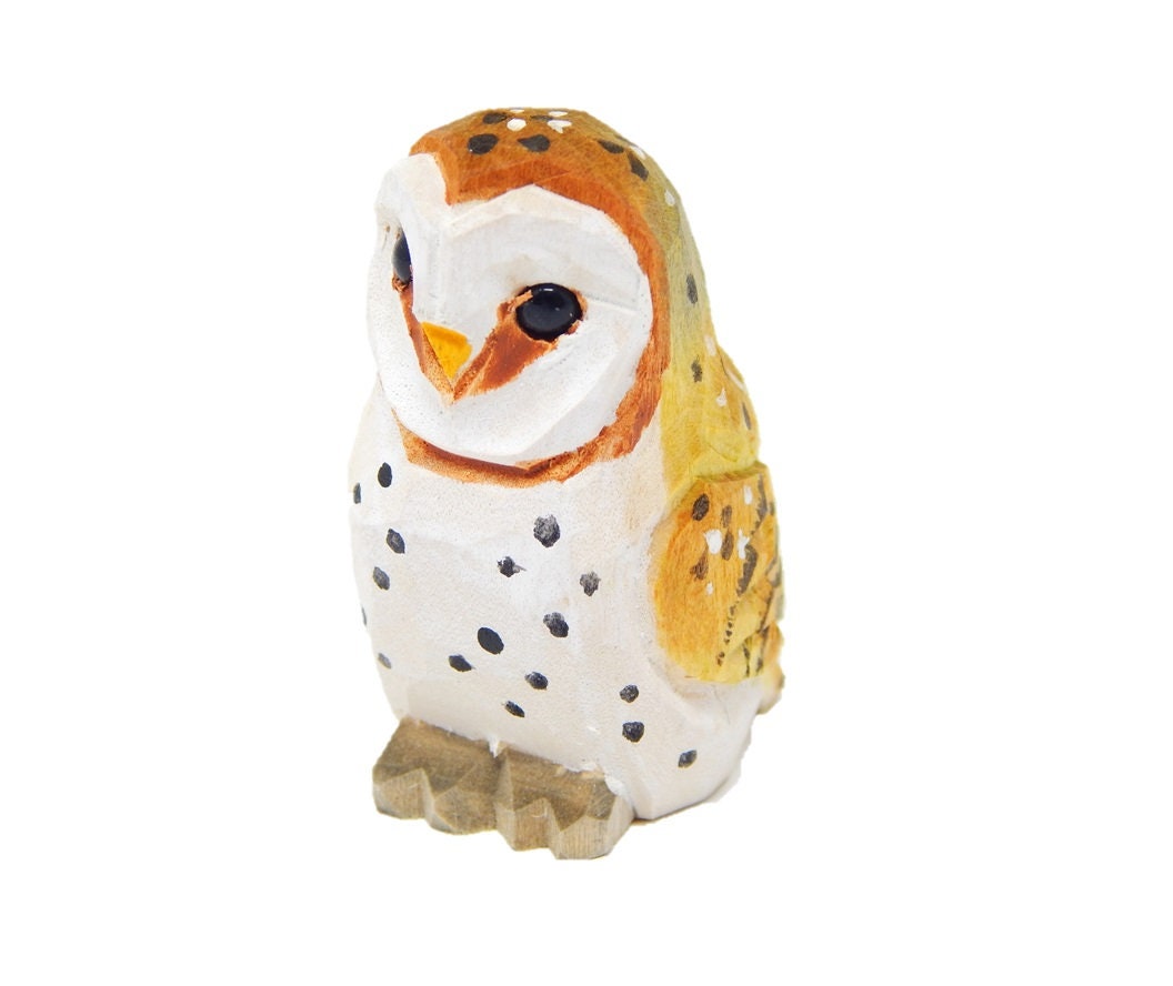 Barn Owl Fake Keychain Ring Clip Charm Farm Bird Miniature Wood Mini Figurine Small Animal