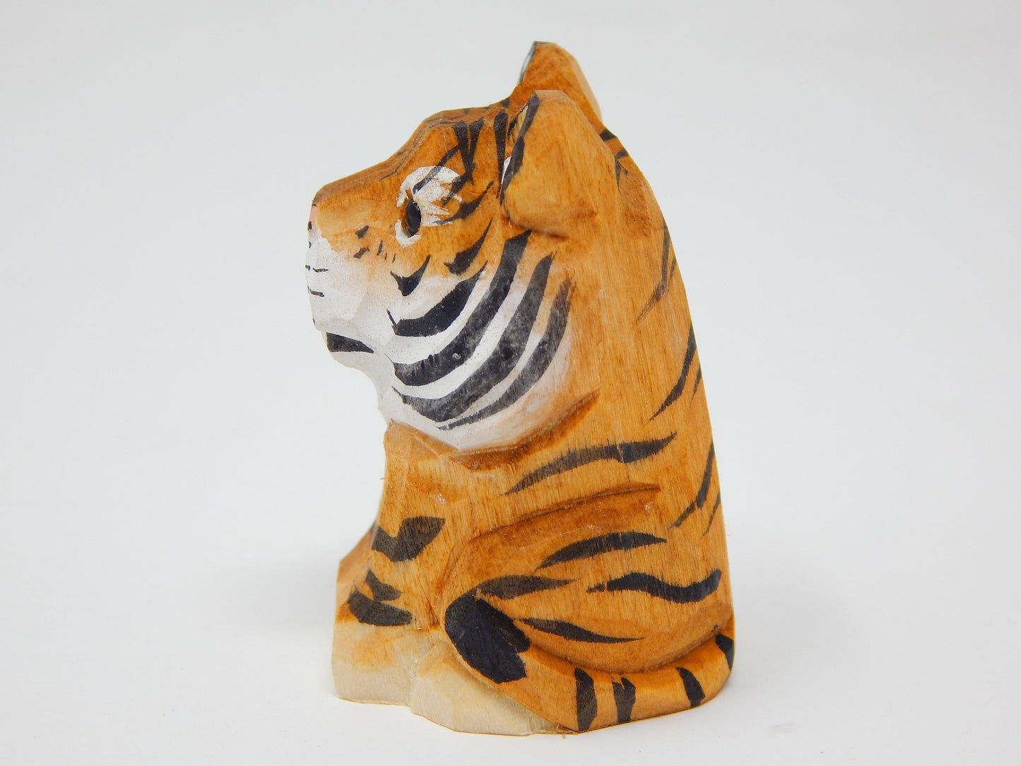 Tiger Keychain Ring Clip Charm Miniature Cat Bengal Striped Wood Mini Figurine Small Animal