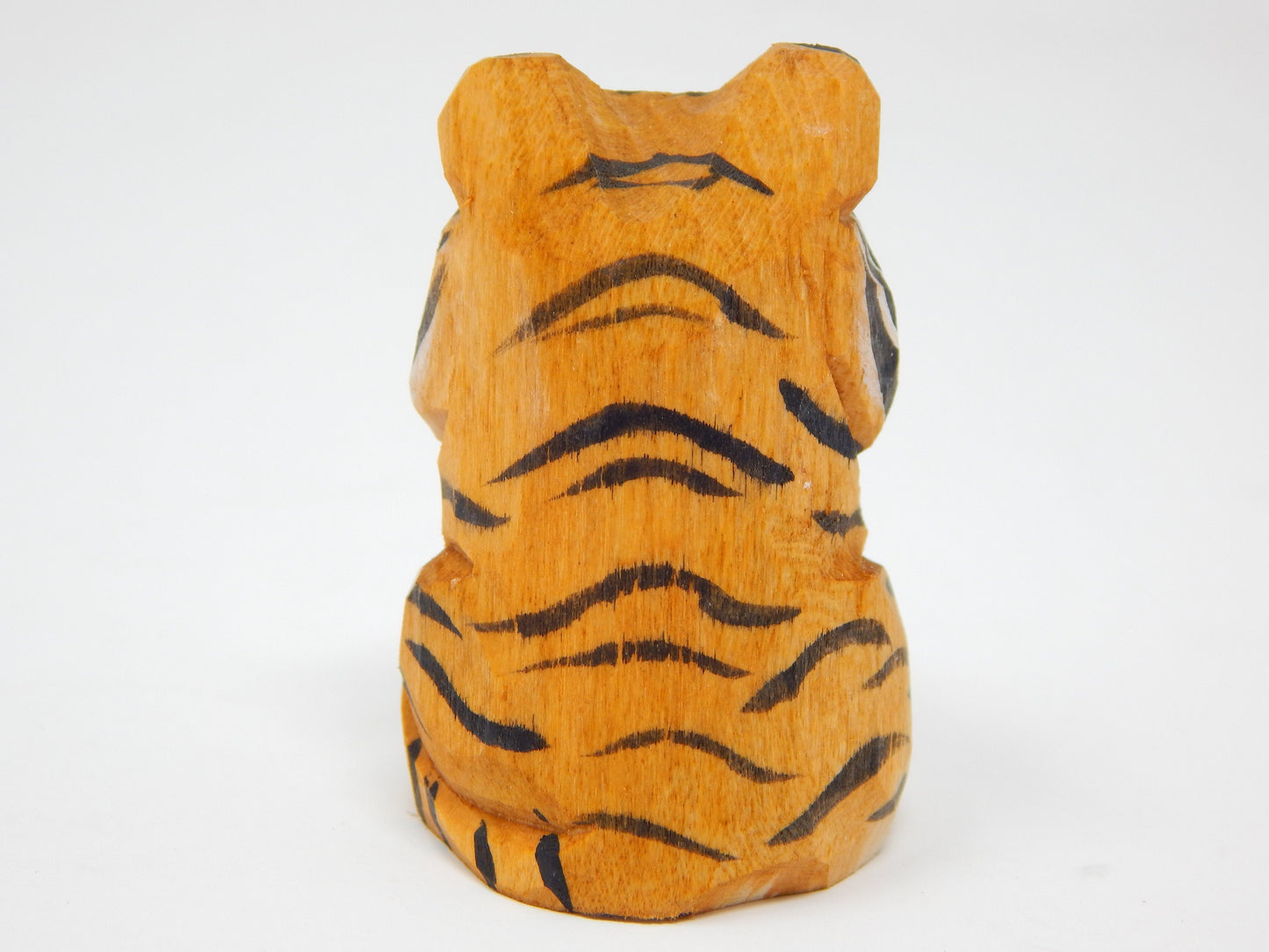 Tiger Keychain Ring Clip Charm Miniature Cat Bengal Striped Wood Mini Figurine Small Animal
