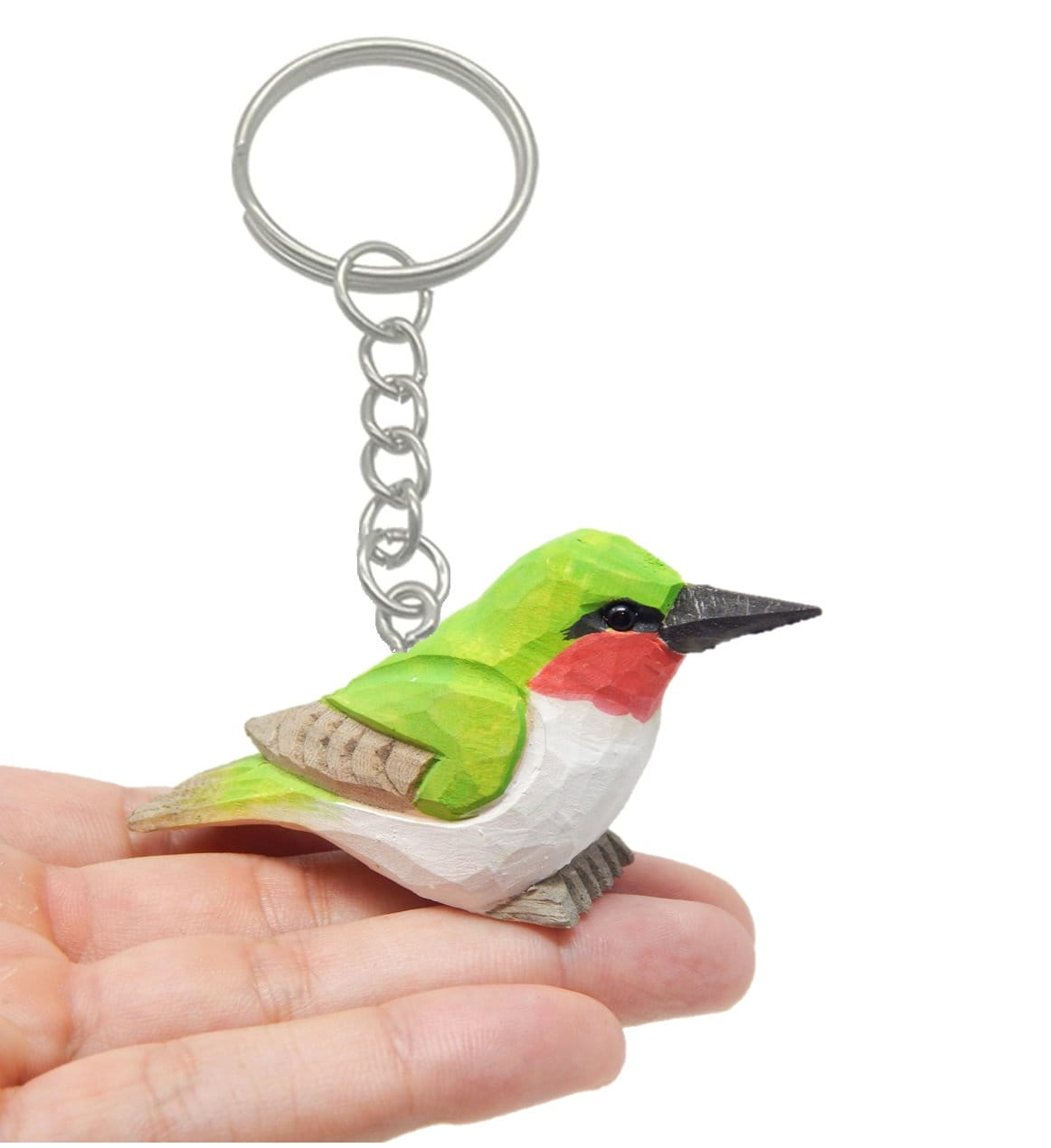 Hummingbird Keychain Ring Clip Charm Bird Miniature Wood Mini Figurine Small Animal