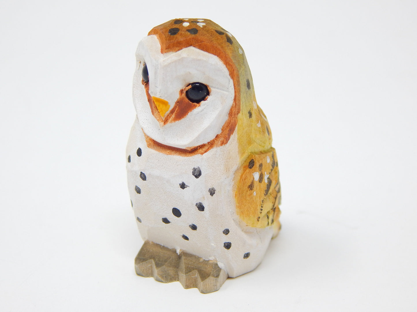 Barn Owl Fake Keychain Ring Clip Charm Farm Bird Miniature Wood Mini Figurine Small Animal
