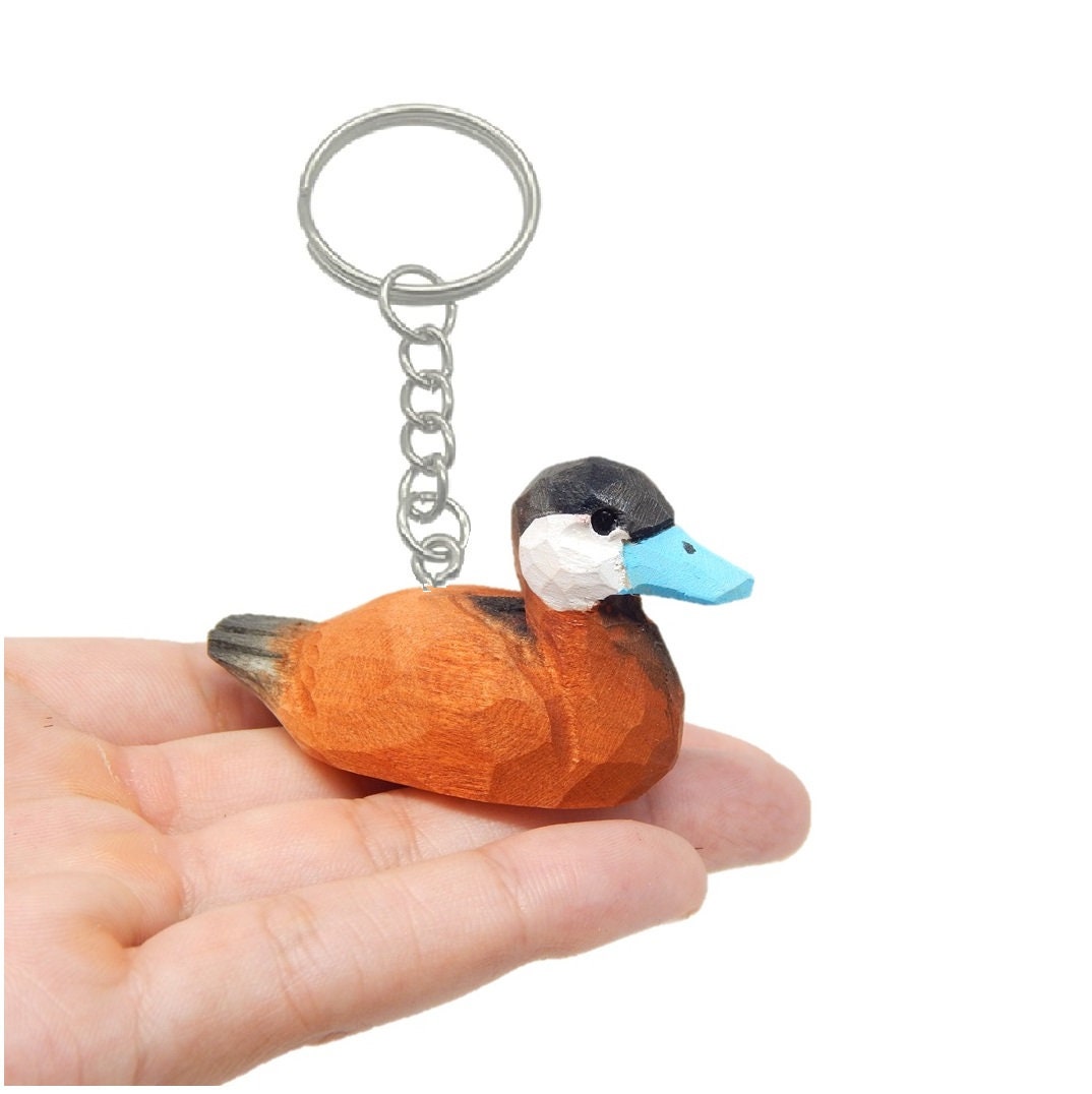 Ruddy Duck Keychain Ring Clip Charm Bird Miniature Wood Mini Figurine Small Animal