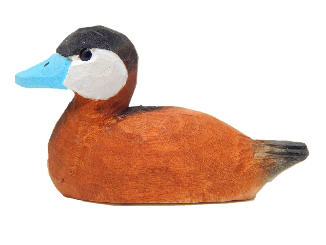 Ruddy Duck Keychain Ring Clip Charm Bird Miniature Wood Mini Figurine Small Animal