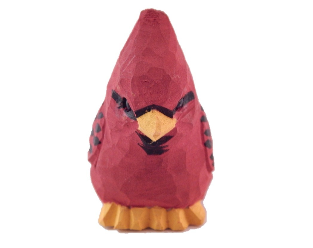 Cardinal Keychain Ring Clip Charm Red Bird Miniature Wood Mini Figurine Small Animal