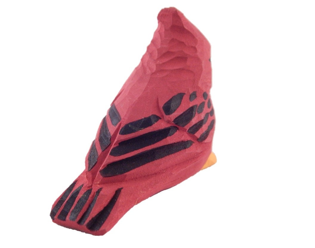 Cardinal Keychain Ring Clip Charm Red Bird Miniature Wood Mini Figurine Small Animal