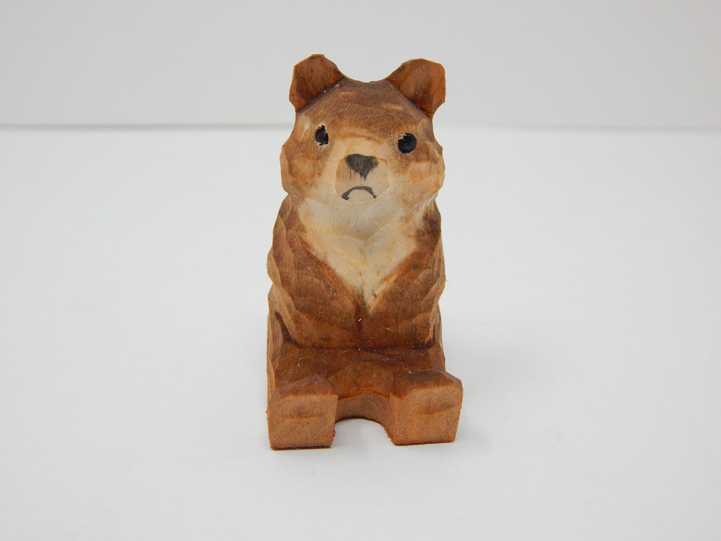 Brown Bear Keychain Ring Clip Charm Miniature Wood Mini Figurine Small Animal