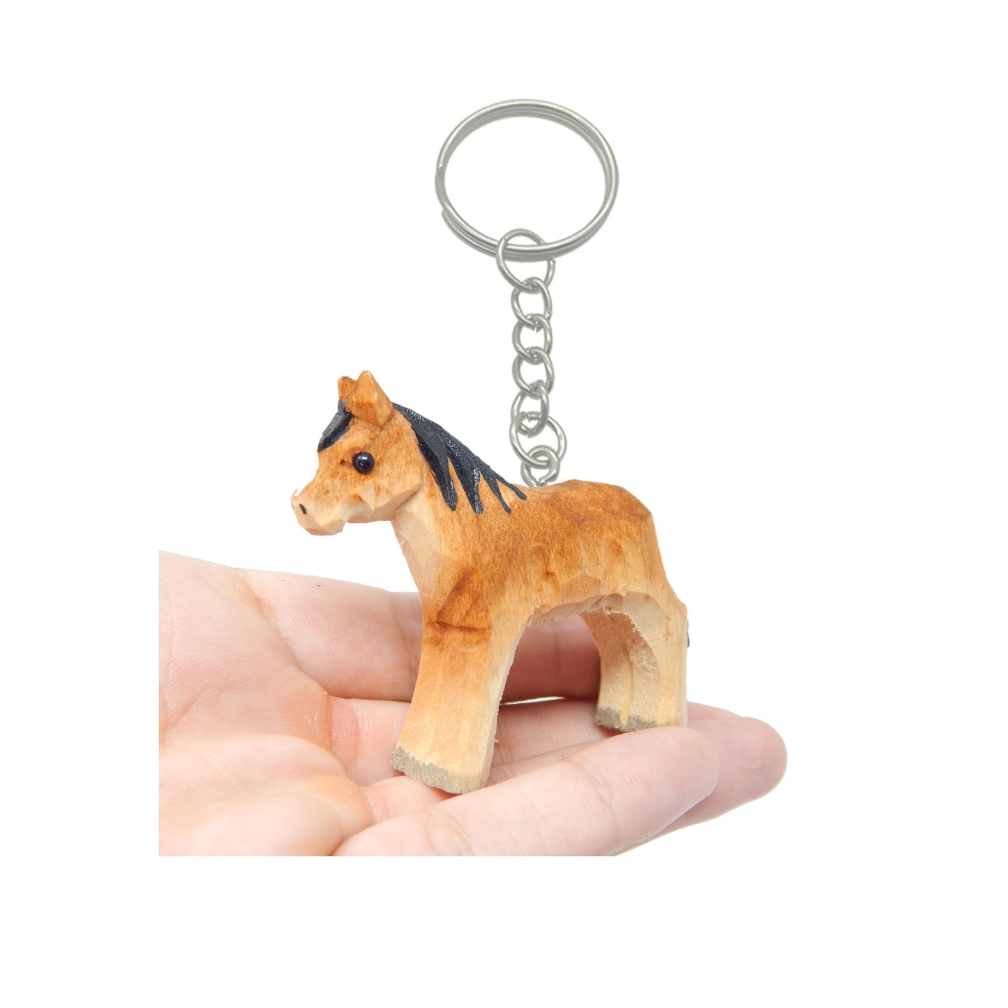 Horse Pony Keychain Ring Clip Charm Miniature Wood Mini Figurine Small Animal