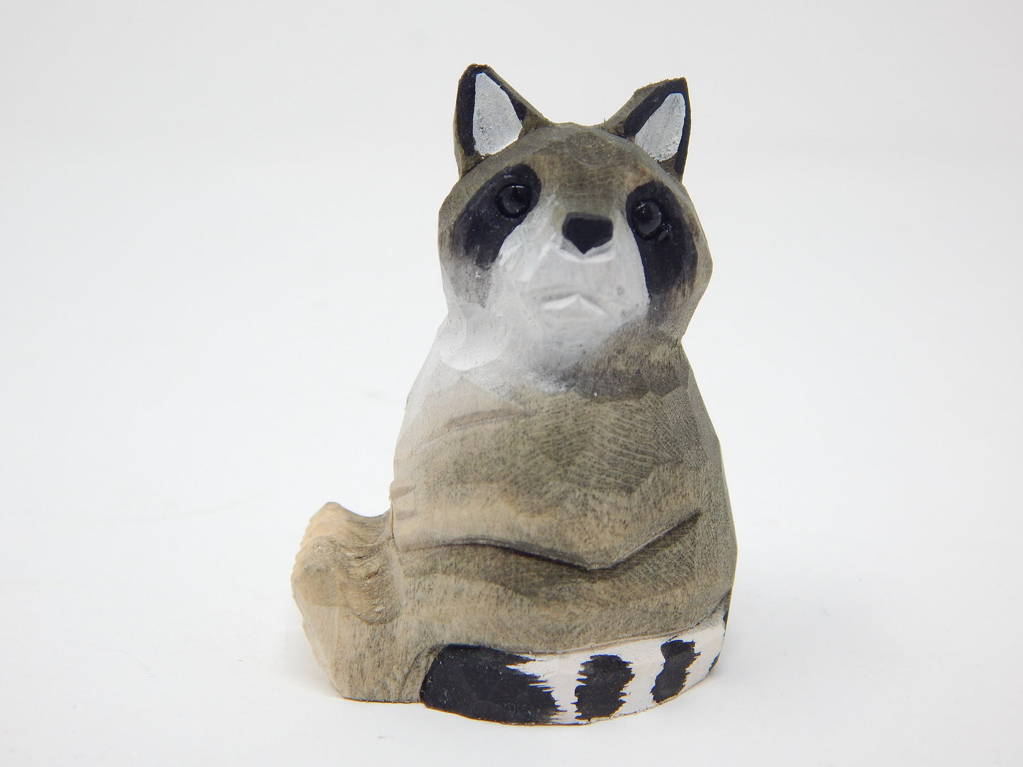 Raccoon Keychain Ring Clip Charm Miniature Wood Mini Figurine Small Animal