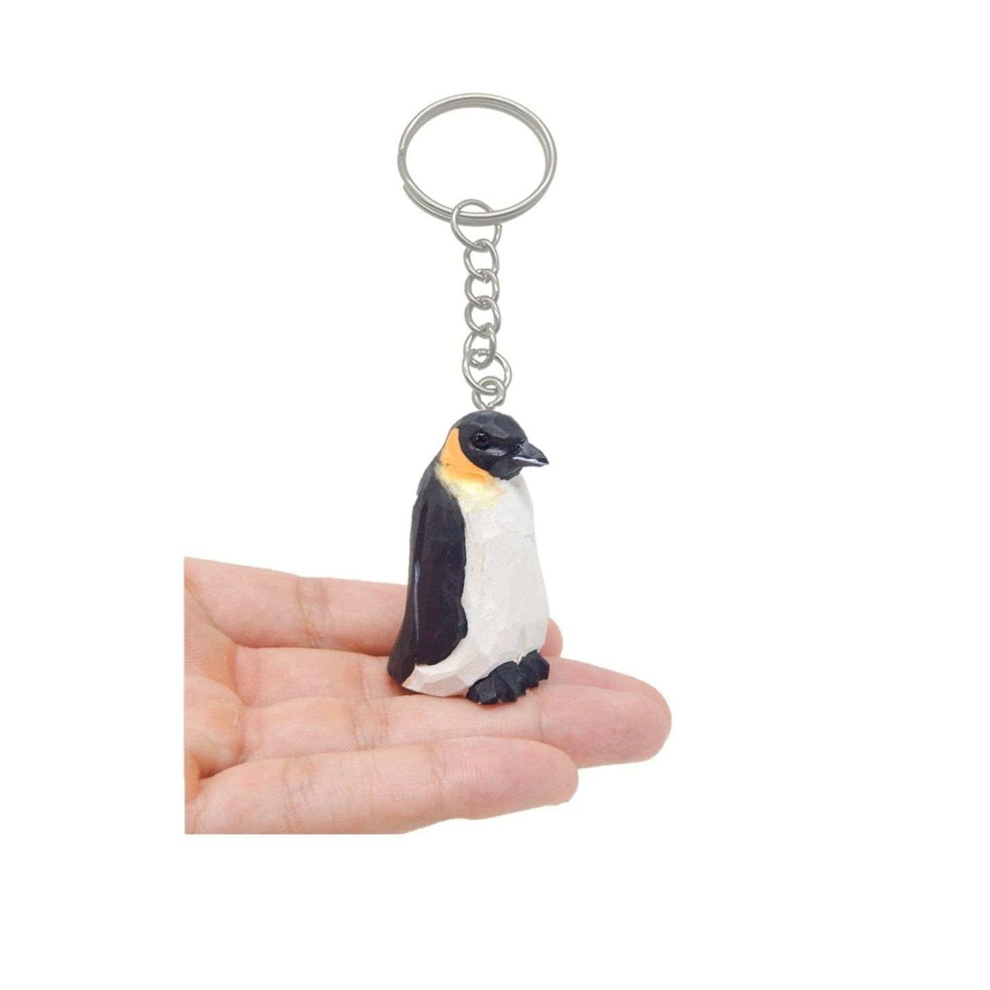 Penguin Keychain Ring Clip Charm Miniature Wood Mini Figurine Small Animal