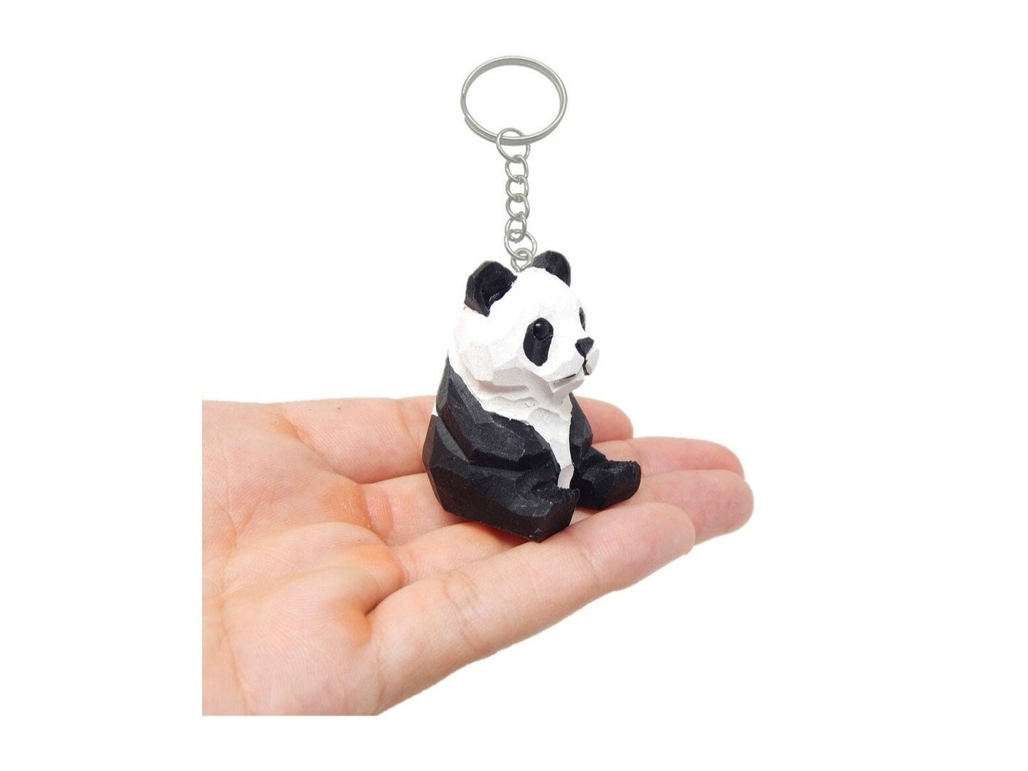 Panda Bear Keychain Ring Clip Asian Charm Miniature Wood Mini Figurine Small Animal
