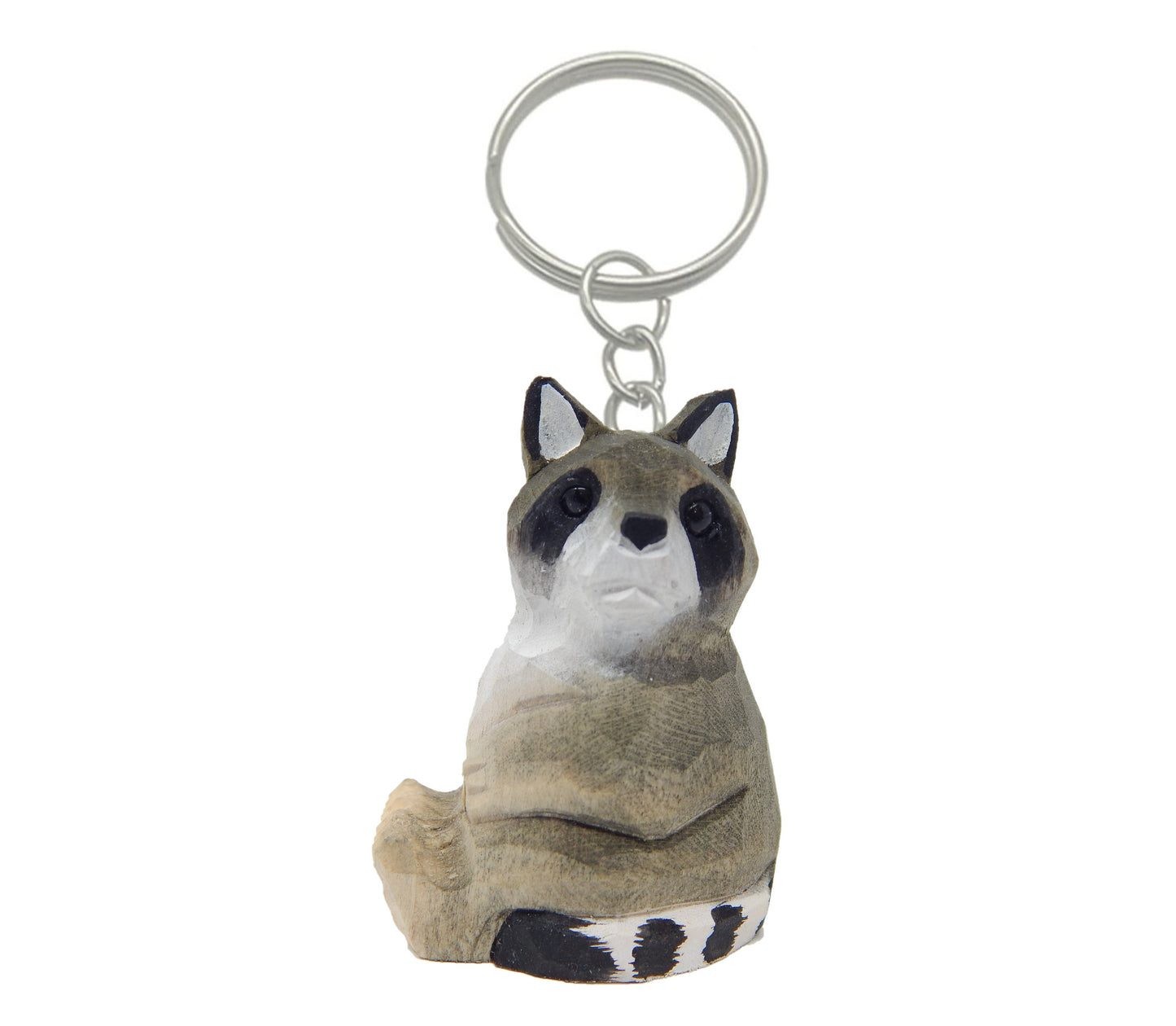 Raccoon Keychain Ring Clip Charm Miniature Wood Mini Figurine Small Animal