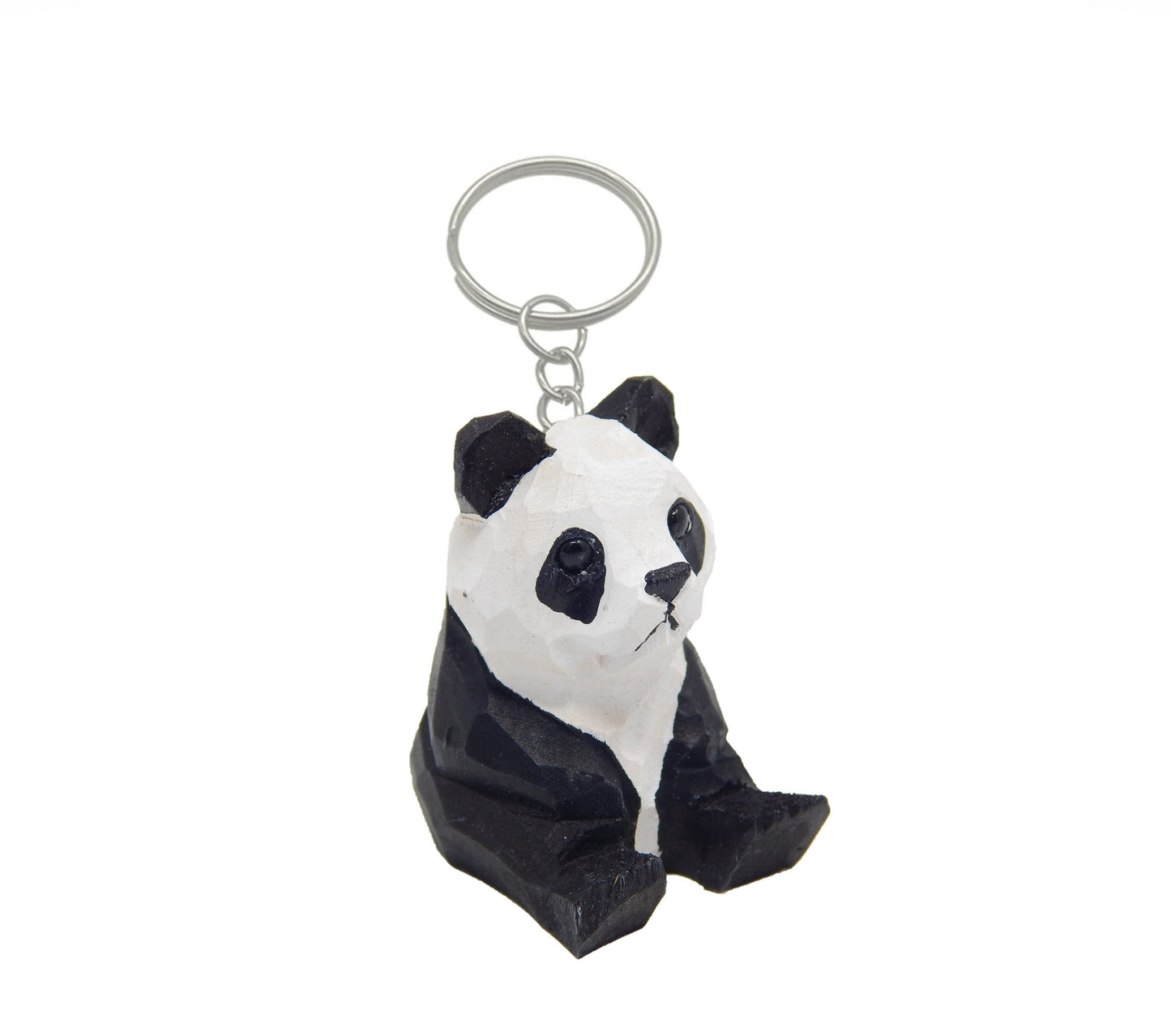 Panda Bear Keychain Ring Clip Asian Charm Miniature Wood Mini Figurine Small Animal