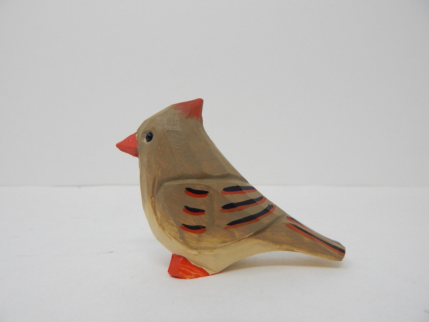 Female Cardinal Red Bird Keychain Ring Hook Clip Charm Miniature Wood Figurine