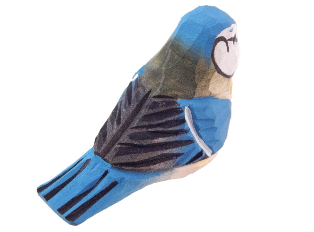 Blue Jay Bird Garden Figurine Statue Topper Art Miniature Wood Carving Decor