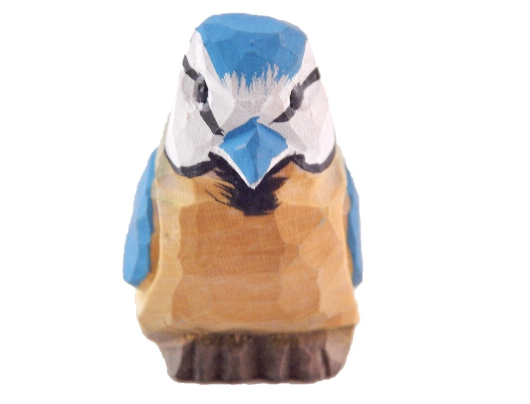 Blue Jay Bird Garden Figurine Statue Topper Art Miniature Wood Carving Decor