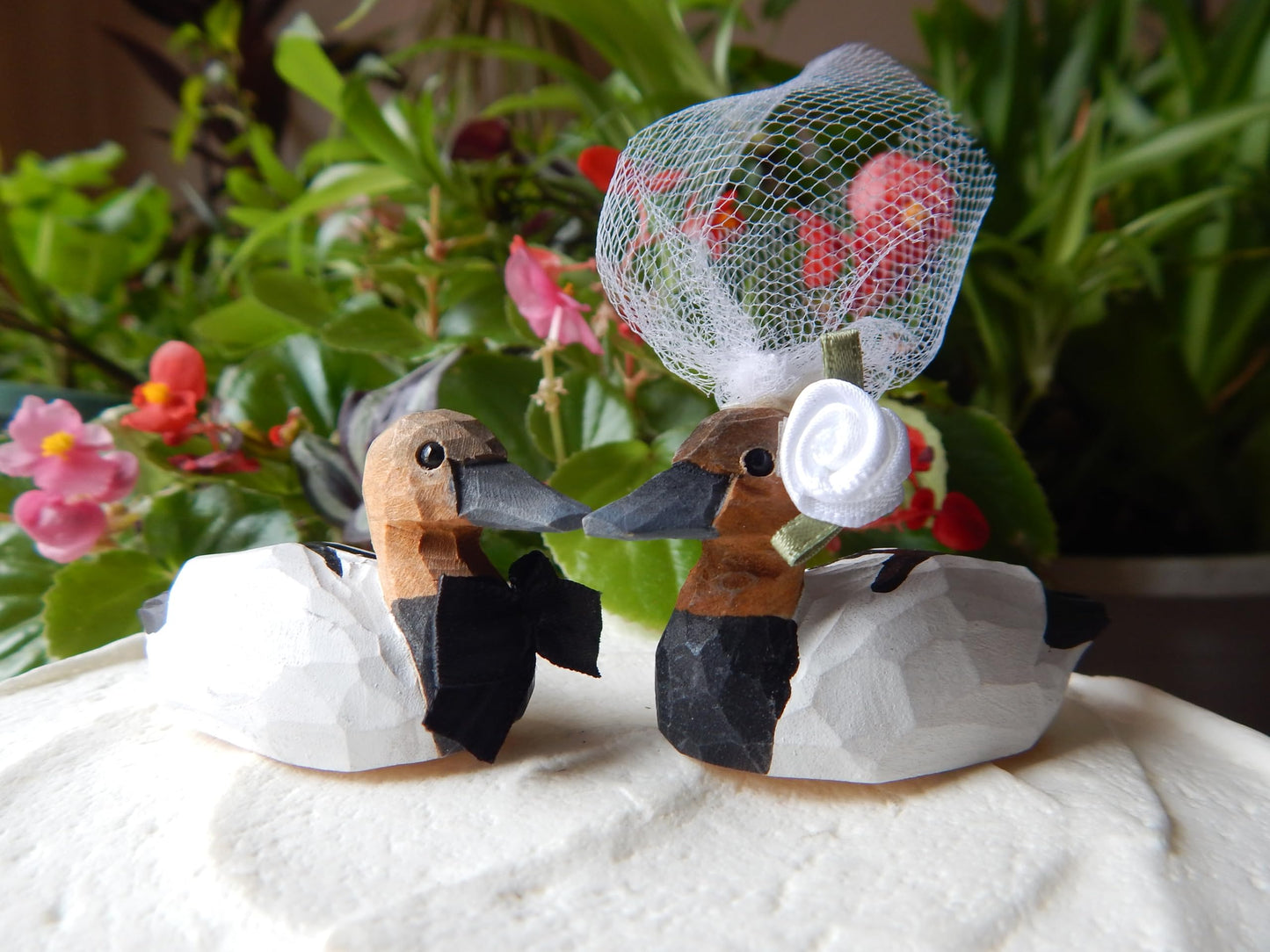 Canvasback Duck Figurine Cake Topper Bride & Groom Love Wedding Engagement Anniversary Carved Wood Statue