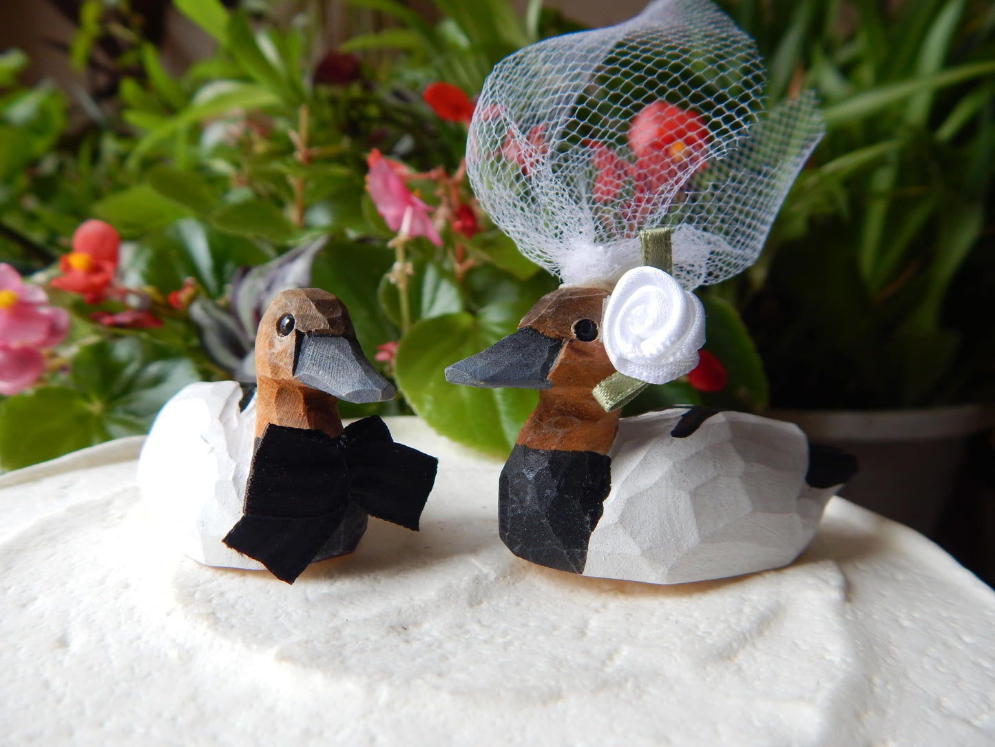 Canvasback Duck Figurine Cake Topper Bride & Groom Love Wedding Engagement Anniversary Carved Wood Statue