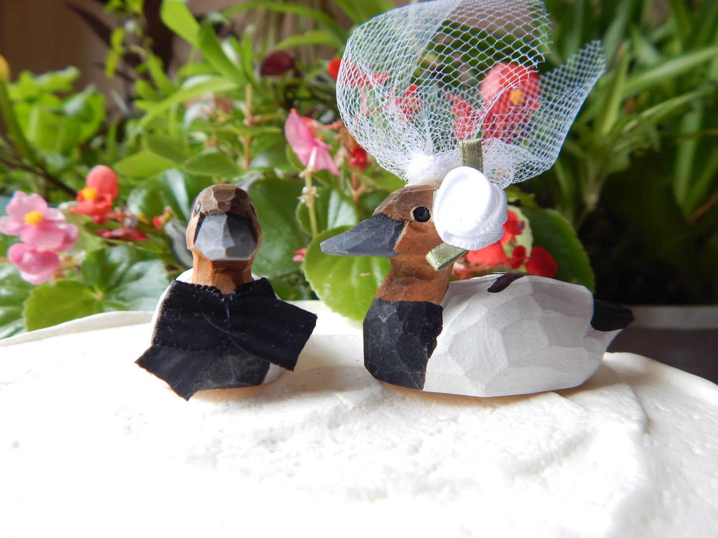 Canvasback Duck Figurine Cake Topper Bride & Groom Love Wedding Engagement Anniversary Carved Wood Statue