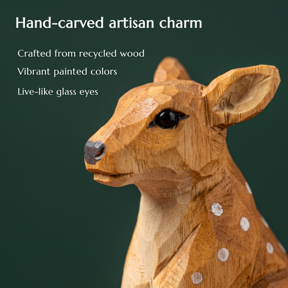 Deer hand-carved wooden keychain by Selsela, close-up of the hand-carved detail