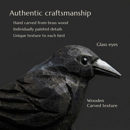 Raven hand-carved wooden wine stopper by Selsela, close-up of the hand-carved detail