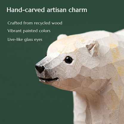 Polar Bear hand-carved wooden figurine by Selsela, close-up of the hand-carved detail