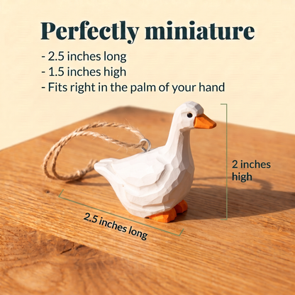 White Goose hand-carved wooden ornament by Selsela, with size measurements