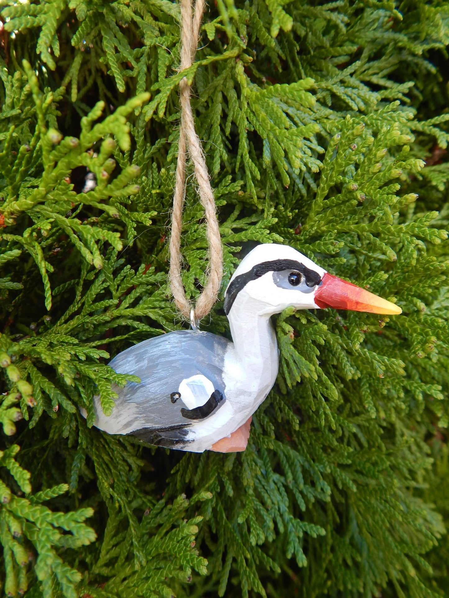 Stork Wooden Ornament | Hand Carved Bird Hanging Decor