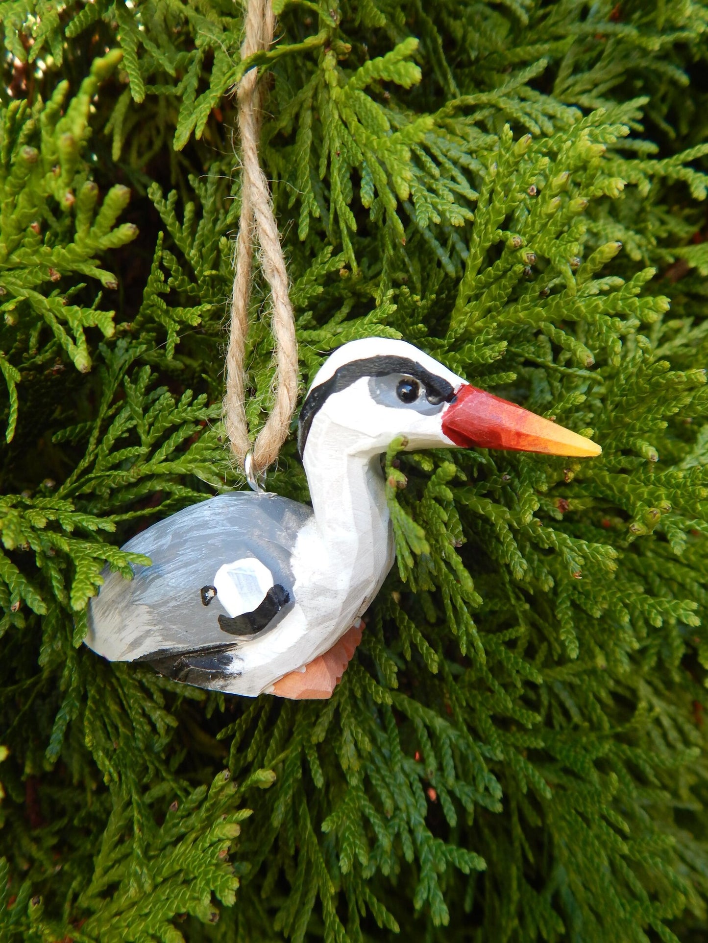 Stork Wooden Ornament | Hand Carved Bird Hanging Decor