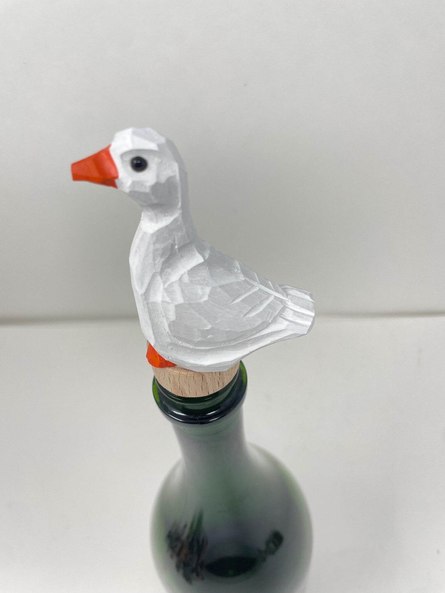 White Goose Wine Stopper Wooden | Hand-Carved Farm Bird Rustic Holiday Décor
