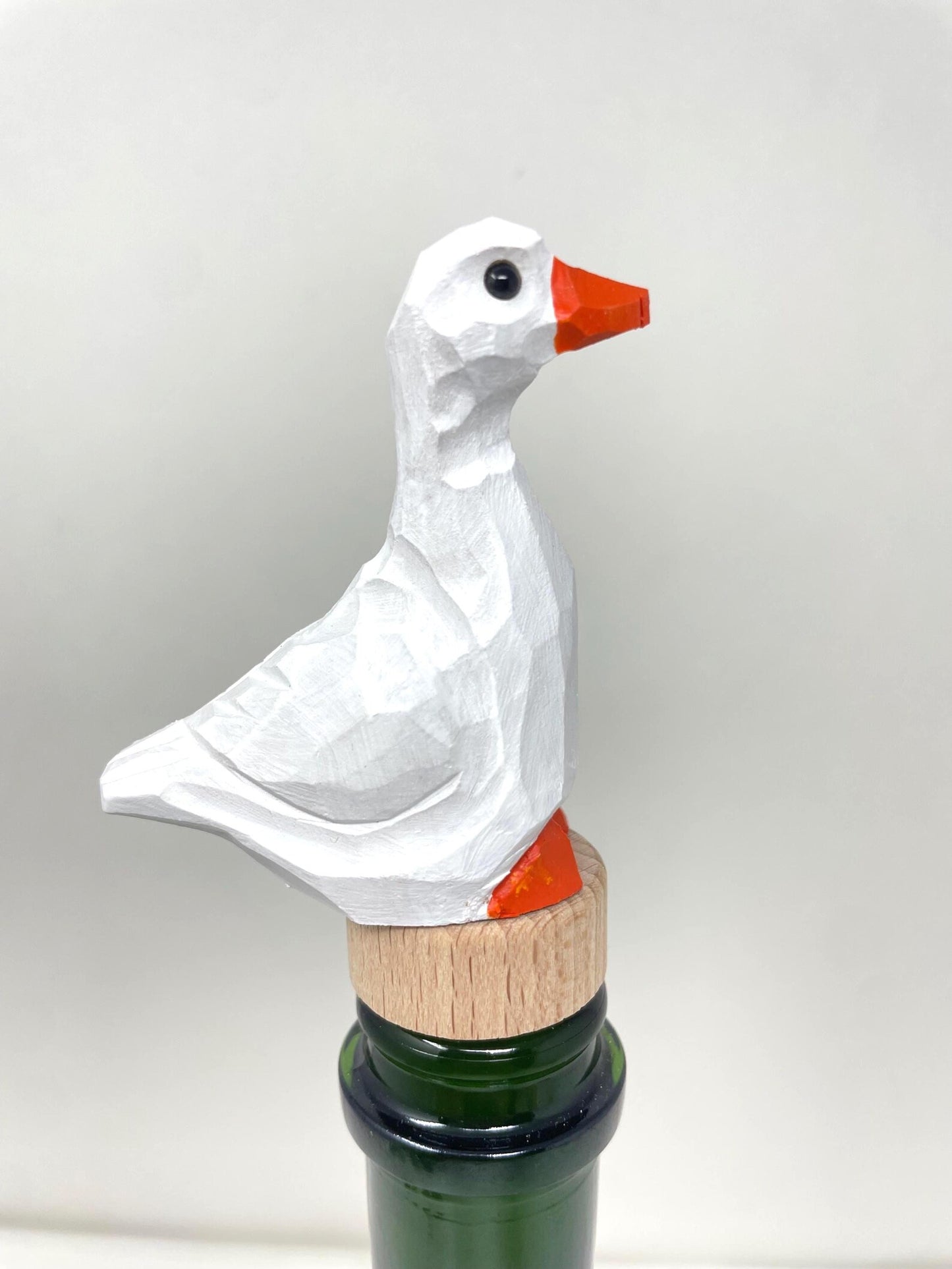 White Goose Wine Stopper Wooden | Hand-Carved Farm Bird Rustic Holiday Décor