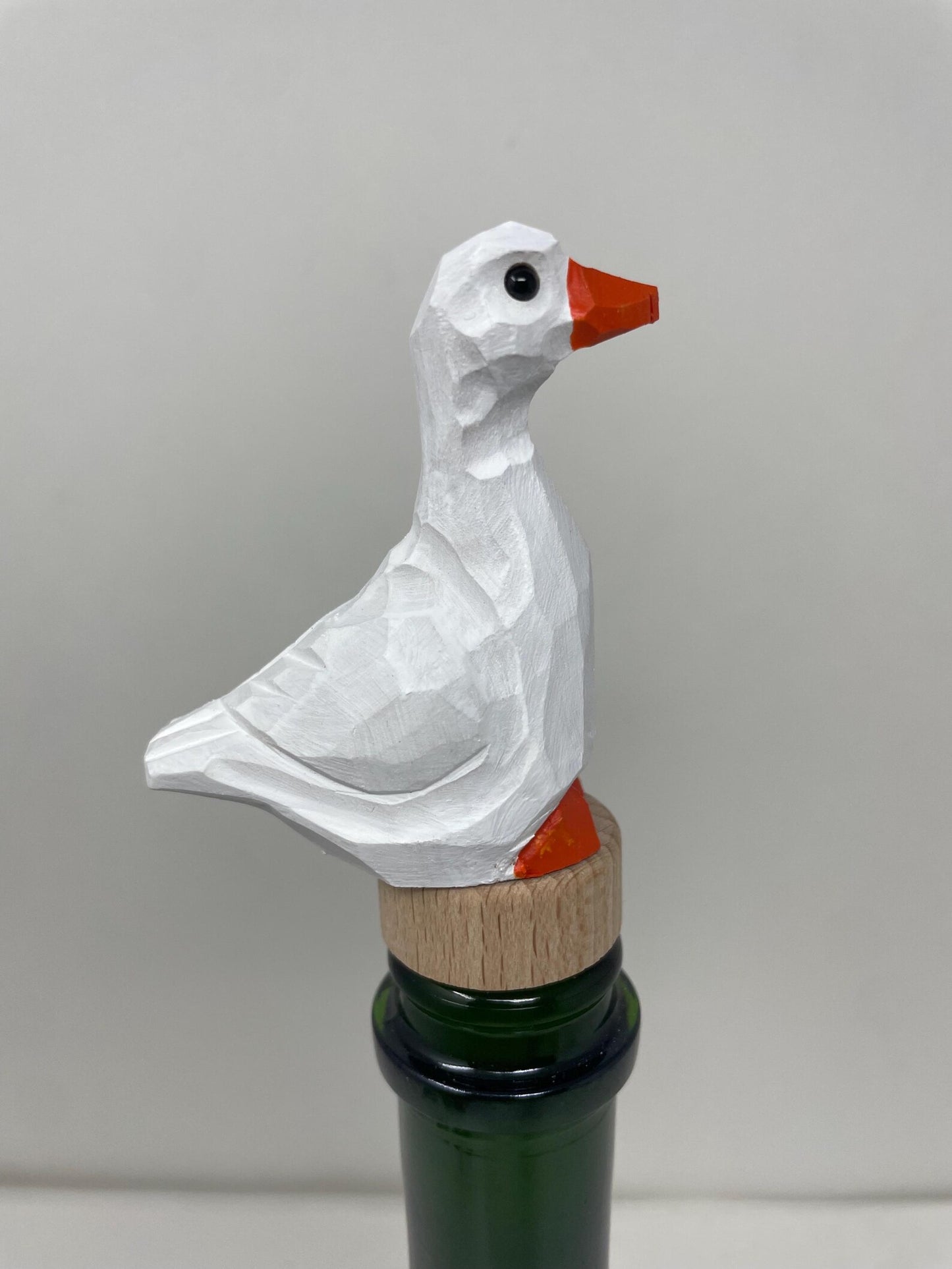 White Goose Wine Stopper Wooden | Hand-Carved Farm Bird Rustic Holiday Décor