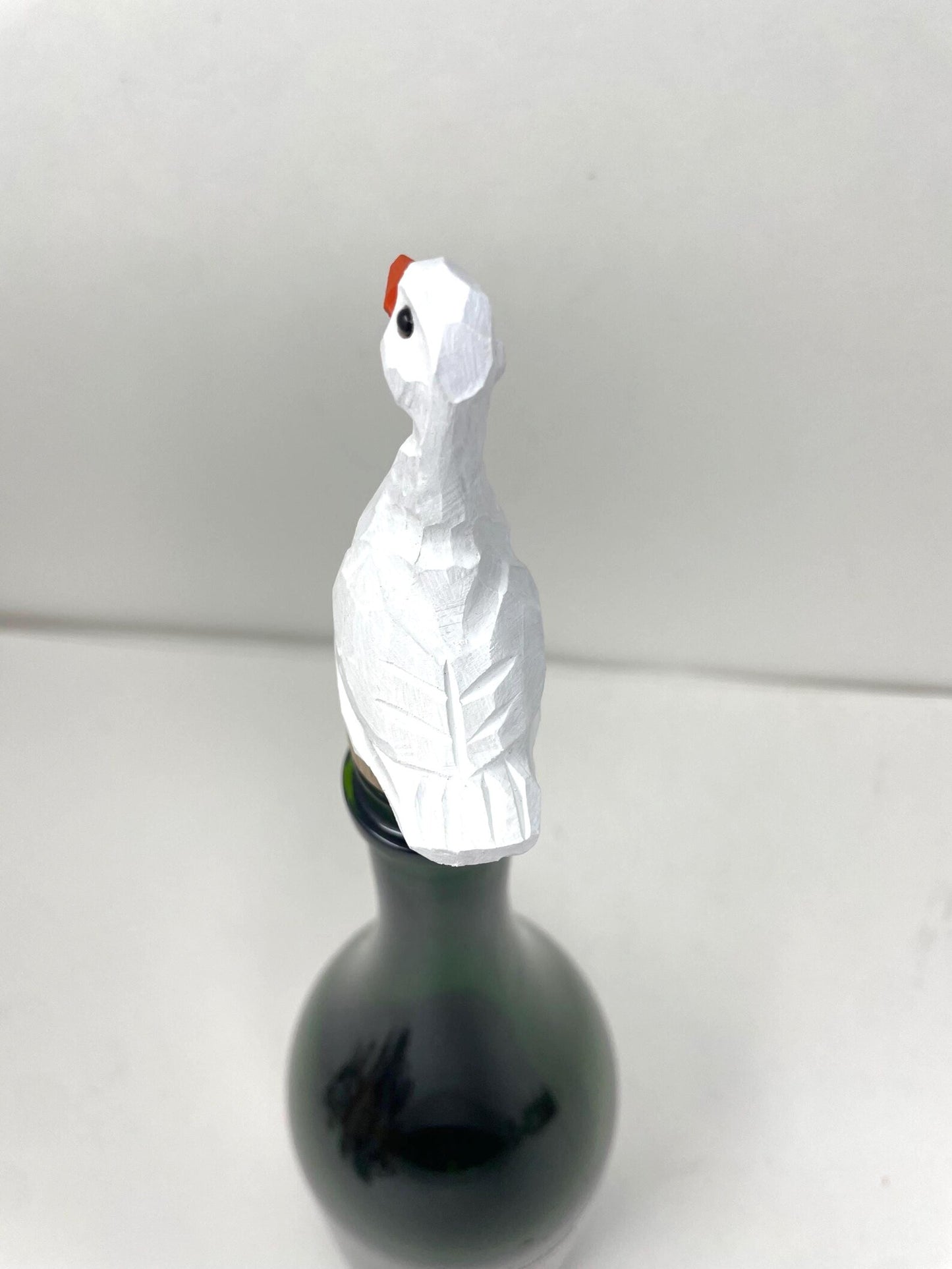 White Goose Wine Stopper Wooden | Hand-Carved Farm Bird Rustic Holiday Décor