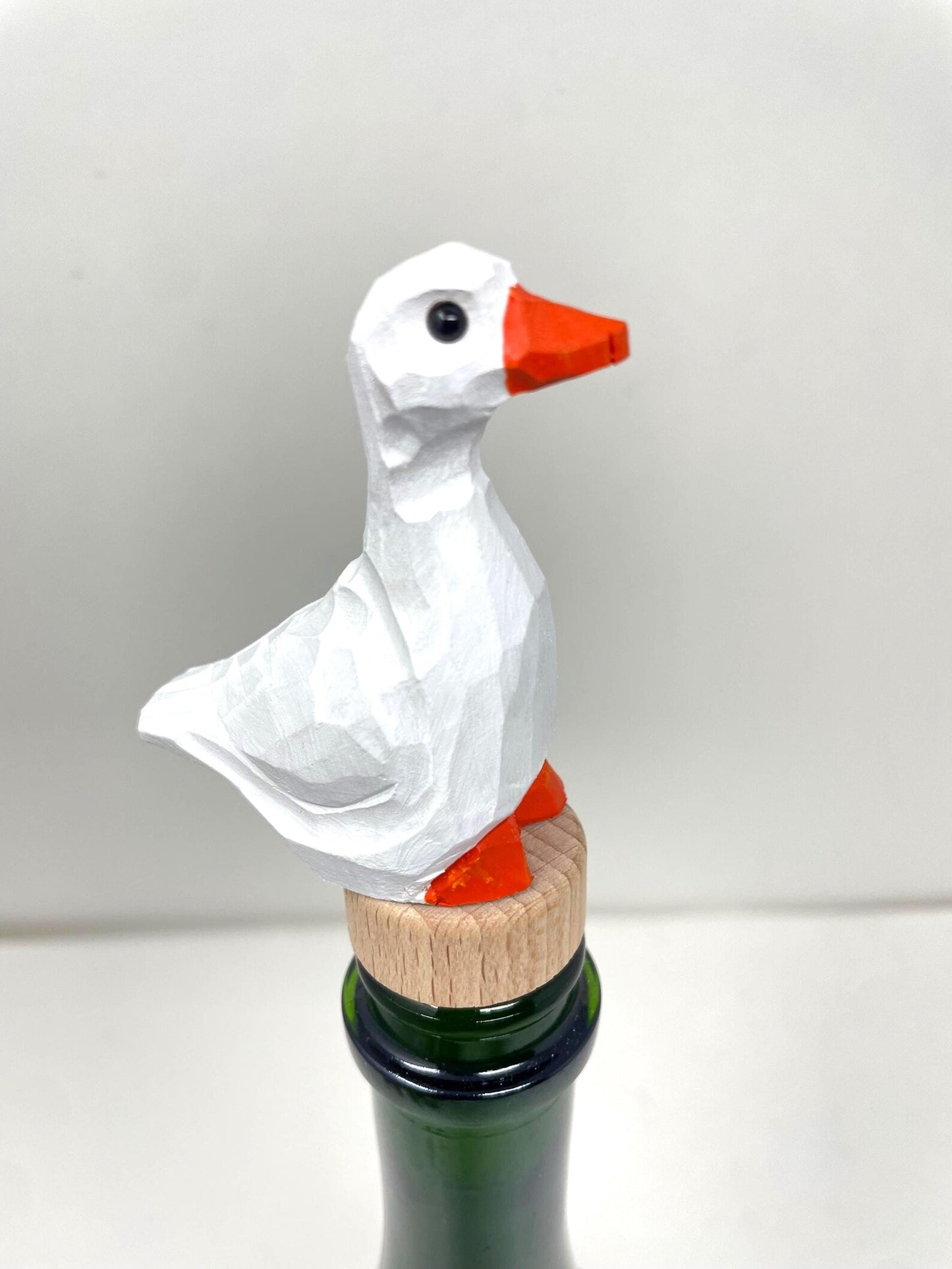 White Goose Wine Stopper Wooden | Hand-Carved Farm Bird Rustic Holiday Décor