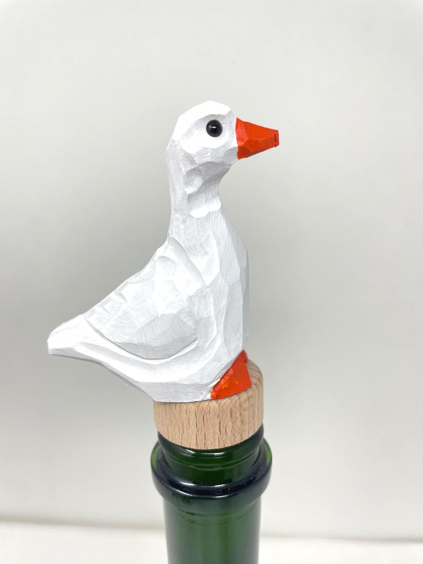 White Goose Wine Stopper Wooden | Hand-Carved Farm Bird Rustic Holiday Décor
