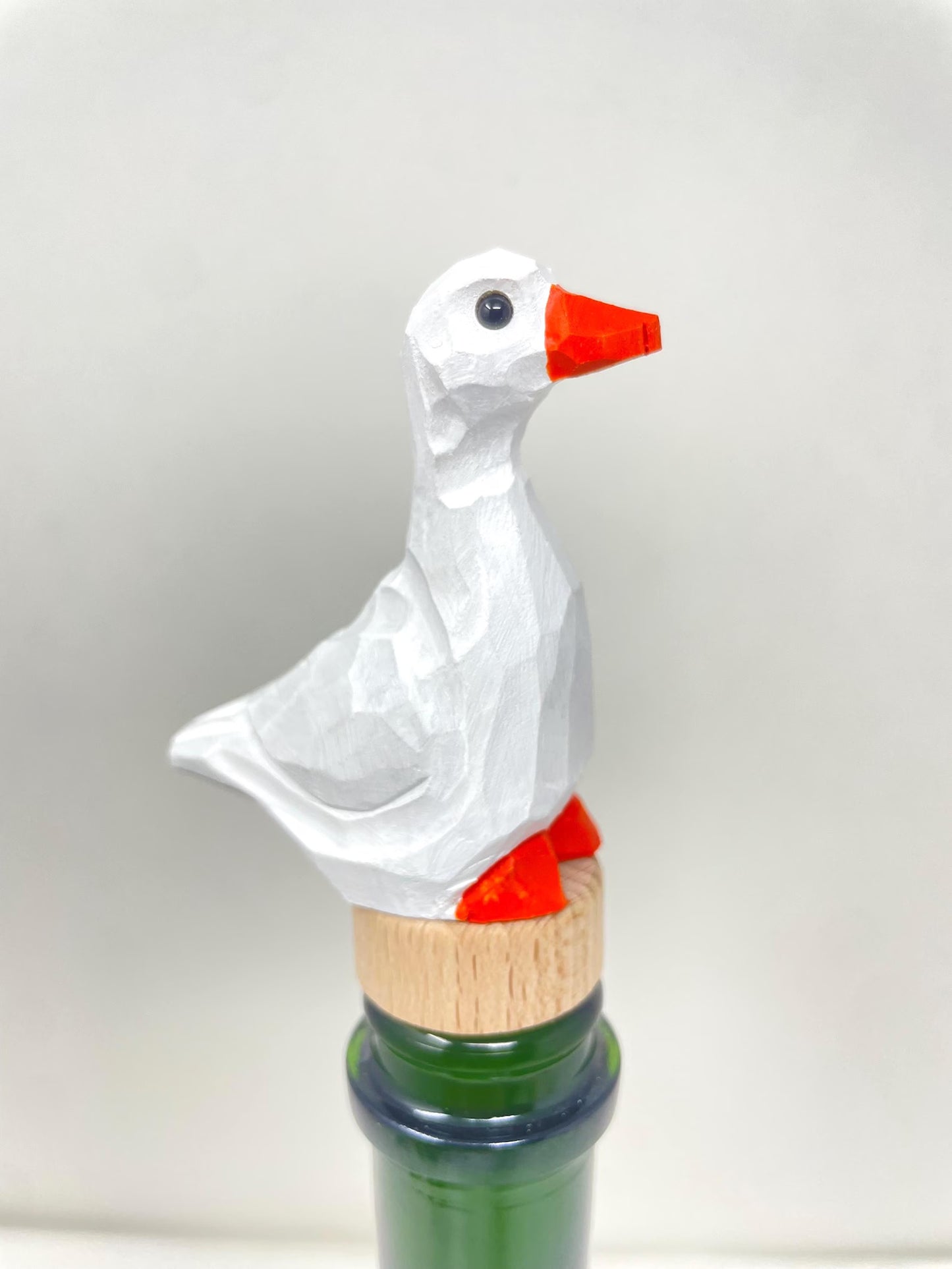 White Goose Wine Stopper Wooden | Hand-Carved Farm Bird Rustic Holiday Décor