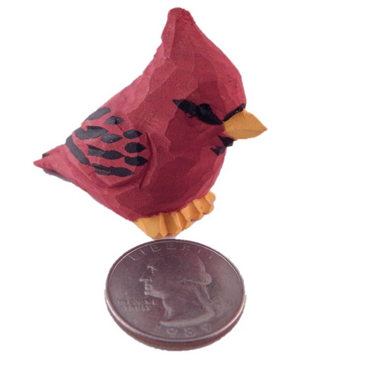 Cardinal Wood Figurine Miniature Handmade Red Bird Art Carved Small Animals Collectible Memorial Gift