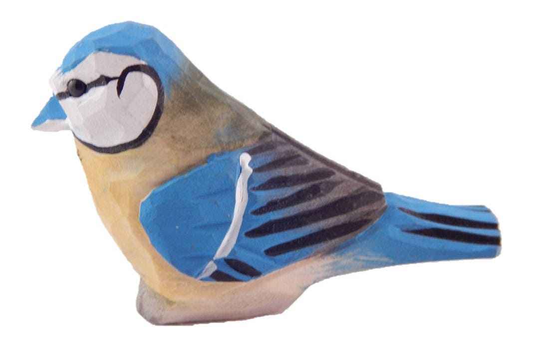 Blue Tit - Wood Figurine Home Decor Handmade Bird Art Carved Statue Small Animals Collectible