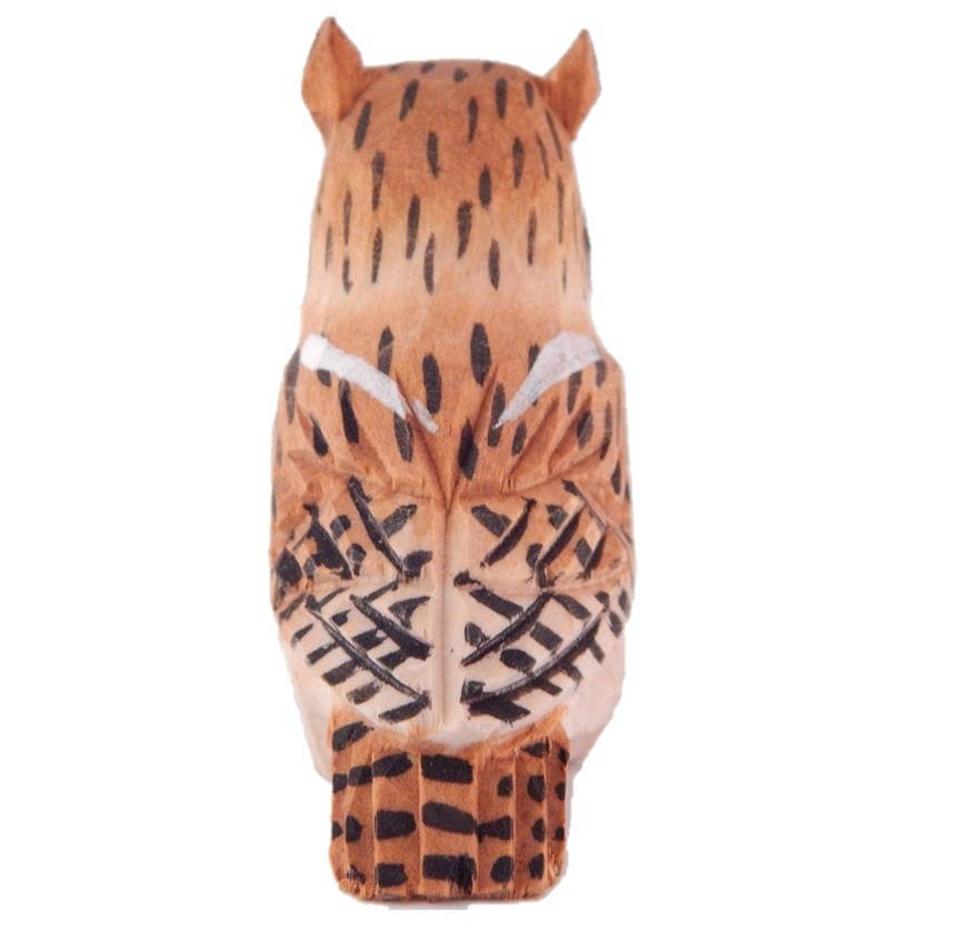 Hand-Carved Wooden Horned Owl Figurine: Miniature Rustic Bird Statue Folk Art