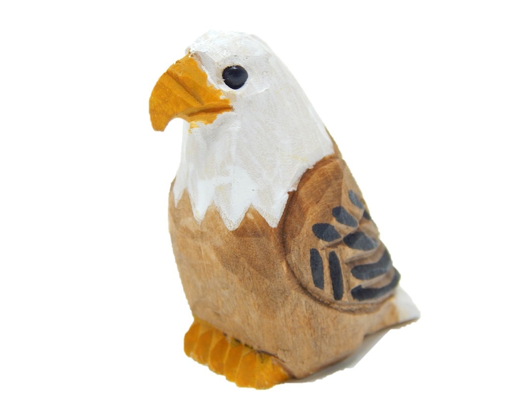 Hand Carved Wood Bald Eagle Figurine Fridge Magnet