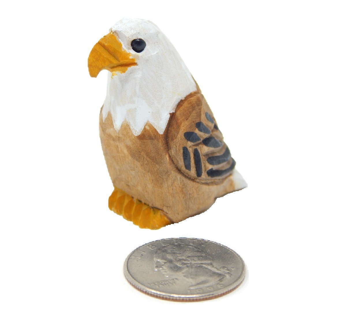 Bald Eagle Figurine - Small Wood Bird Statue Art Handmade Carving Decoration Miniature Animals