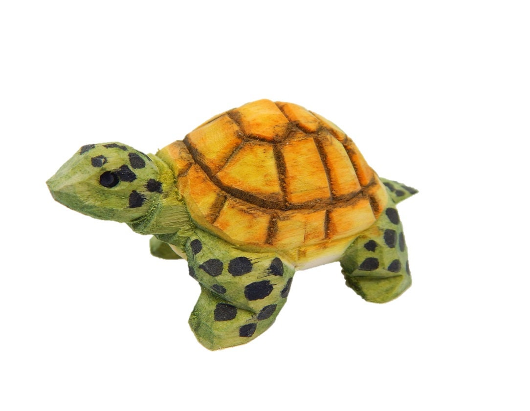 Turtle Tortoise Figurine Statue Small Wood Carving Handmade Decor Miniature Animals