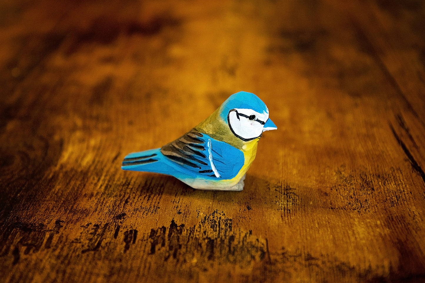 Blue Tit - Wood Figurine Home Decor Handmade Bird Art Carved Statue Small Animals Collectible