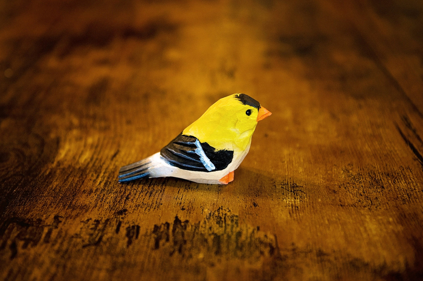 American Goldfinch Handmade Wood Figurine Miniature Yellow Bird Art Statue Carved Ornament Small Animals Collectible