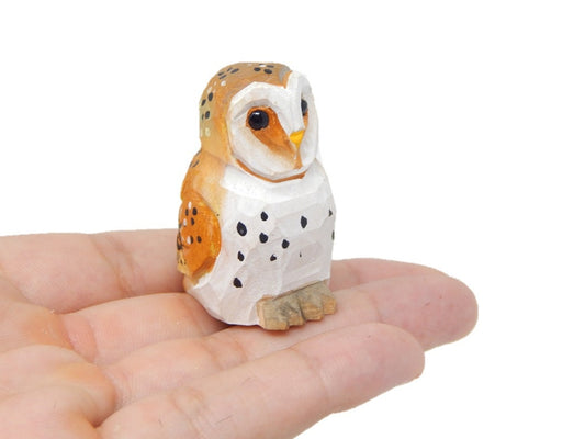 Barn Owl - Wood Figurine Fake Decoy Miniature Handmade Bird Carved Small Animals Collectible Garden Statue