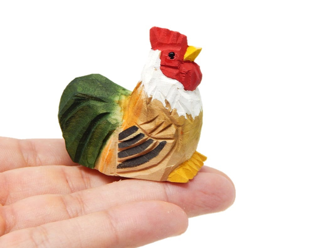 Rooster Ornament Hanging Statue Decoration Farm Barn carved small animals