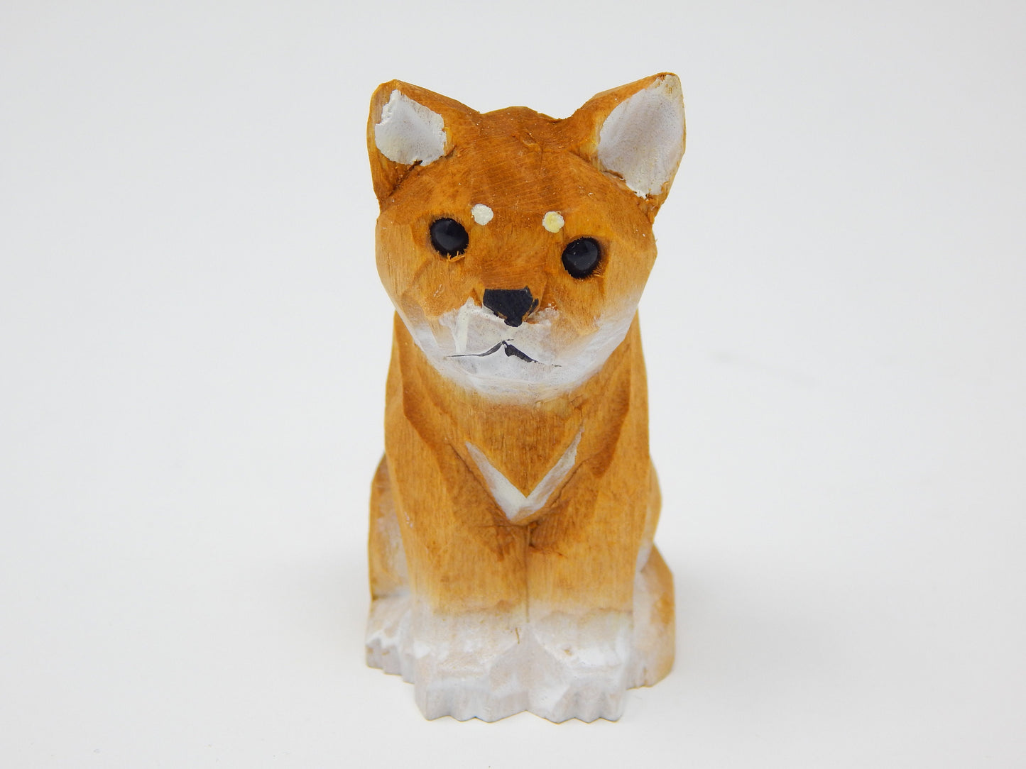 Shiba Inu Dog - Miniature Hand-Painted Wooden Pet Art Decoy Mini Carved Ornament Figurine Small Animals Collectible